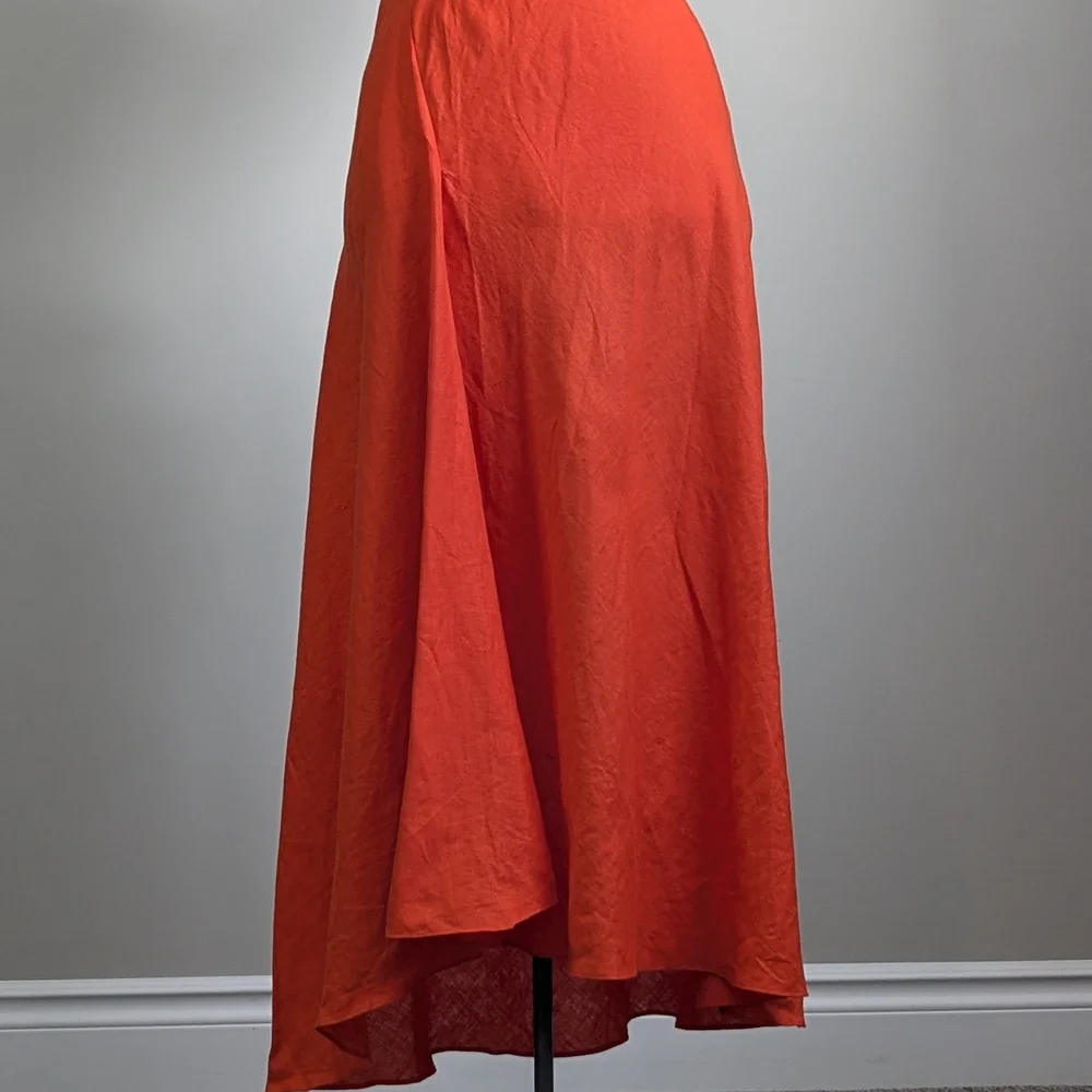 Orange 100% Linen Asymmetrical Maxi Skirt Summer Spring Resort Lightweight - Picture 2 of 13